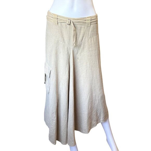 Johnny Was Beige Maxi Skirt w/ Belt & Side Pocket Womens Size 6 100% Linen - Picture 1 of 7